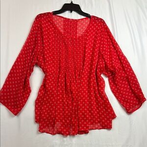 Red Pintuck Peasant Tunic Top - Women's Flowing Blouse